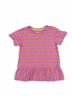 Primary Girls Striped Peplum Ruffle Hem T-Shirt Pink Orange Size 8-9